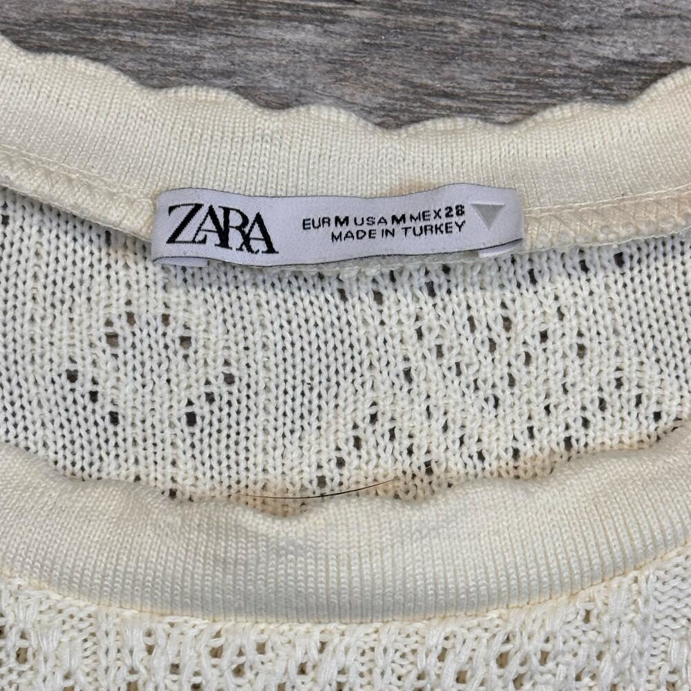 Zara Knit Ivory Scalloped Neck Top Size M - Picture 5 of 6